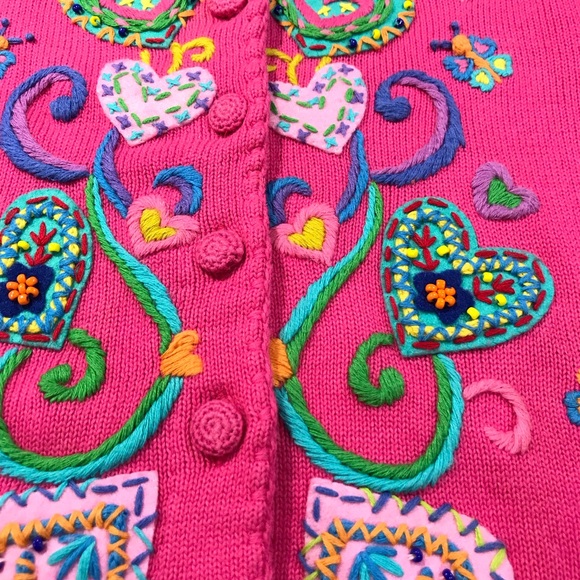 Michael Simon Pink Multicolor Embroidered Cardigan - Picture 3 of 12